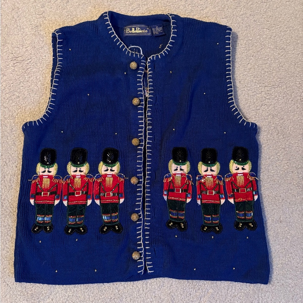 Vintage BellePointe Embroidered Beaded Nutcracker Christmas Sweater Vest Medium